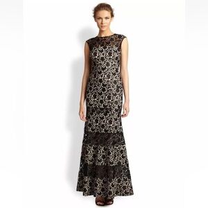 KAY UNGER $640 BLACK ILLUSION NECKLINE LACE EVENING GOWN LONG DRESS SIZE 10